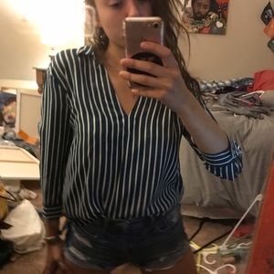 Green and whit stripped blouse